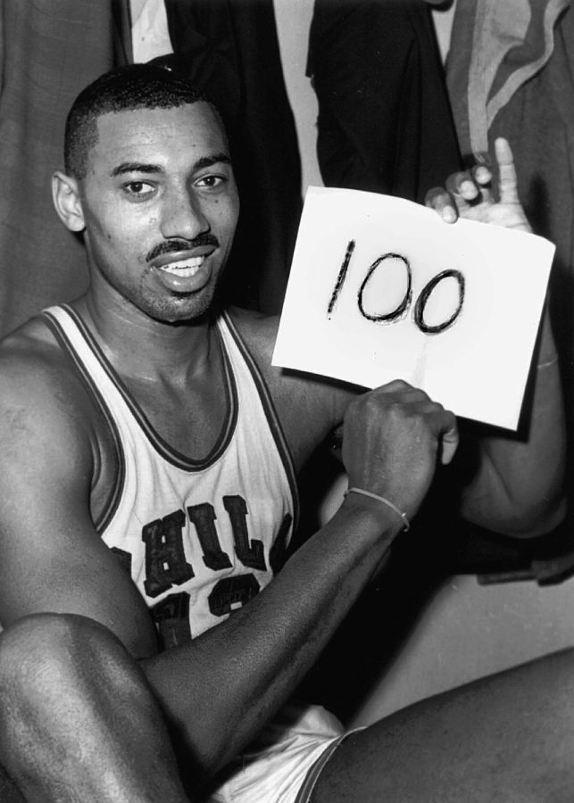 Former Philadelphia 76er Wilt Chamberlain after setting an NBA record 100 point game