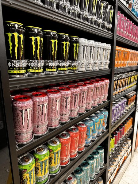 The energy drink aisle in Tom Thumb, a popular pit stop for teens before school.